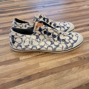 Coach Keeley Signature C Logo Canvas Slip On Sneakers White/Blue